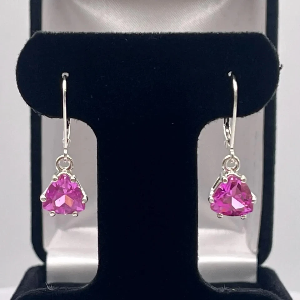 Pendiente de boda de zafiro rosa natural corte trillón de 4,00 quilates platino 950 Foto 2 de 4