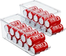 2 Pack Stackable Refrigerator Organizer, Soda Can Dispenser Pop Cans Container B
