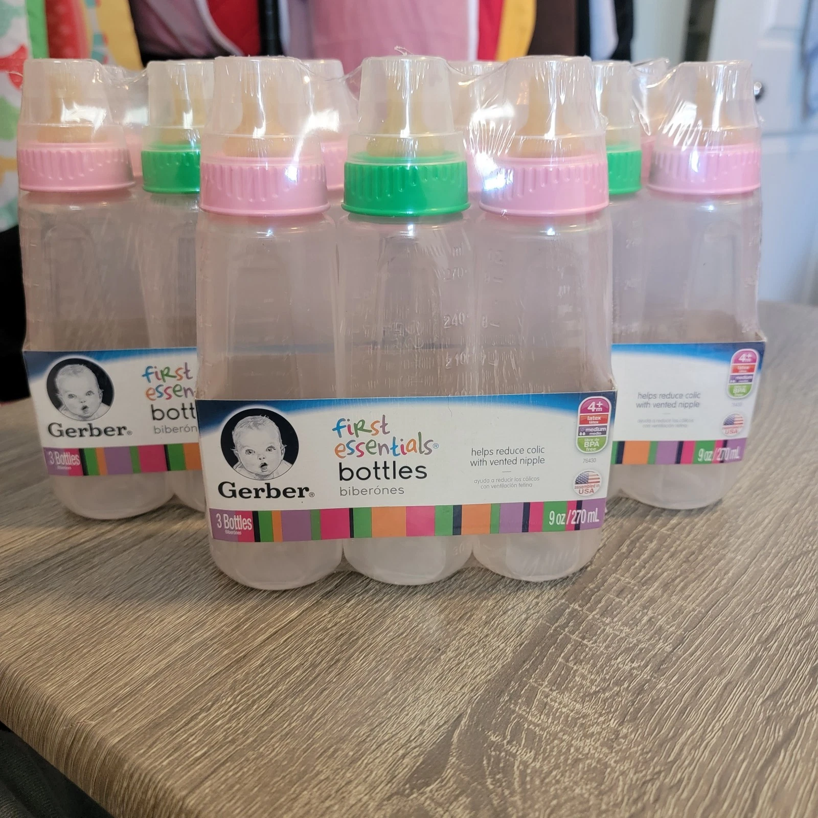 NEW Gerber First Essentials Baby Bottles Vented Nipples 4m+ SEALED 9oz