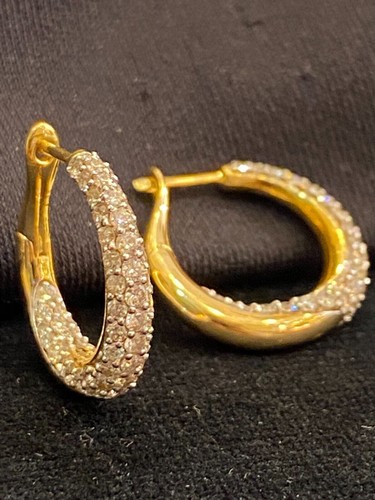 Pave 1.80 Cts Round Brilliant Cut Natural Diamonds Hoop Earrings 18K Gold - Picture 5 of 12