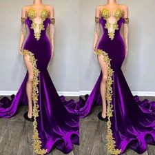 Elegant Velvet Purple Wedding Gown Formal Mermaid Satin Zipper Lace Up New