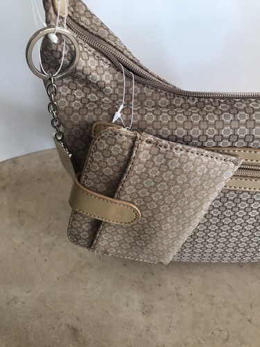 Nine West Tan Canvas Hobo Bag Handbag Purse w Keyring and Coin Purse Boho - Foto 6 di 9