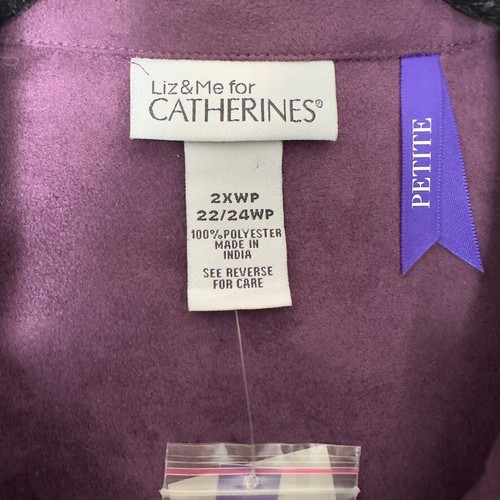 Catherine’s Plus Size 2X Faux Suede Button-Up Shirt Blouse Purple Long Sleeve - Picture 4 of 9