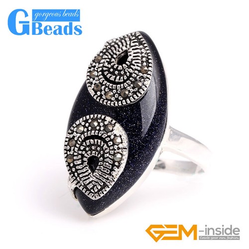 Ring Women Marquise Stone Beads Tibetan Silver Marcasite Fashion Jewelry 14x27mm - Picture 7 of 28
