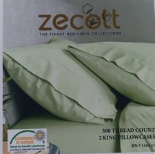 2 King Pillowcases 300 Thread Count Sateen Green Pillowcase Set