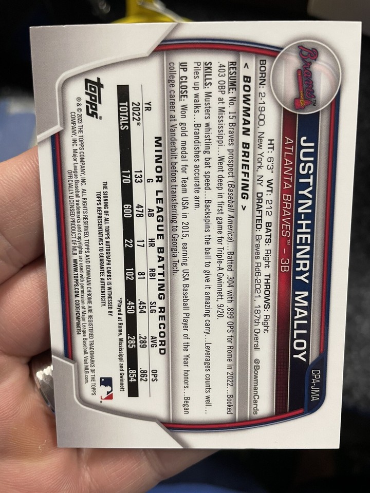 2023 1st Bowman Chrome Justyn-Henry Malloy #CPA-JMA On Card Rookie ...