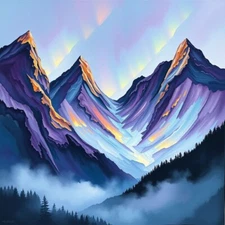 Digital picture Mountain Abstract with clouds PNG printable file