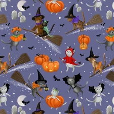 Feline Drive Fabric PURRANORMAL Cats Wisteria Dear Stella - Sold by the Yard