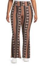 No Boundaries NEW  Junior stretch knit Flare Pant sz S black/brown floral/diamond