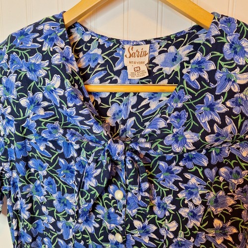 Sarin Girls/Teens Short Romper Size M Blue Floral Tie Waist Button Up Rayon VTG - Picture 3 of 14