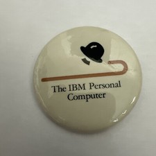 The IBM Personal Computer Pin * 2.5" Pinback * 1980s * Charlie Chaplin + Cane