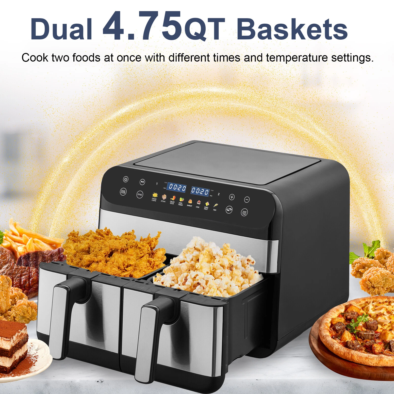 9.5QT 1800W Digital Window Dual Air Fryer with 8 One-Touch Presets, New
Opens in a new window or tab