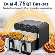 9.5QT 1800W Digital Window Dual Air Fryer with 8 One-Touch Presets, New