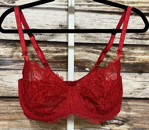 Victoria's Secret 38DD Deep Red Lace Pushup Underwire Bra Unpadded Lingerie