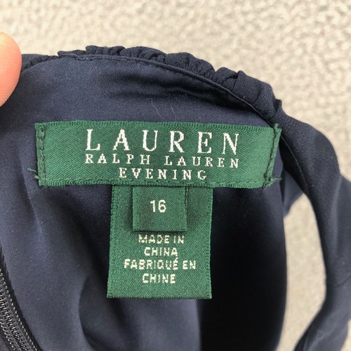 Abito donna Lauren Ralph Lauren 16 blu navy sera ginocchio aderente e svasato plissettato formale - Foto 9 di 12