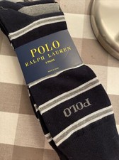 POLO RALPH LAUREN 3-PAIRS MEN'S Dress Socks Navy Striped, Gray, Navy NWT