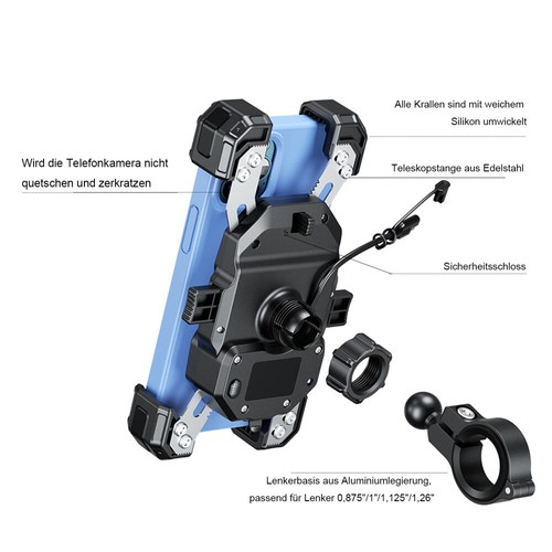 360° Qi Handy Halterung Motorrad Halter mit Induktive Ladefunktion Universal DE - Zdjęcie 11 z 12