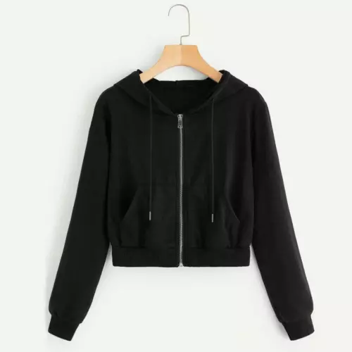 Women Hoodies Long Sleeve Zip Crop Tops Casual Basic Hooded Sweatshirt Jackets - Bild 3 von 19