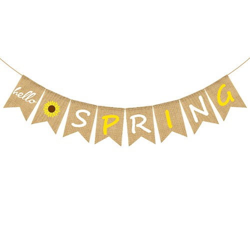 Hello Spring Bunting Banner Garland Party Flags Pull Flower Wall