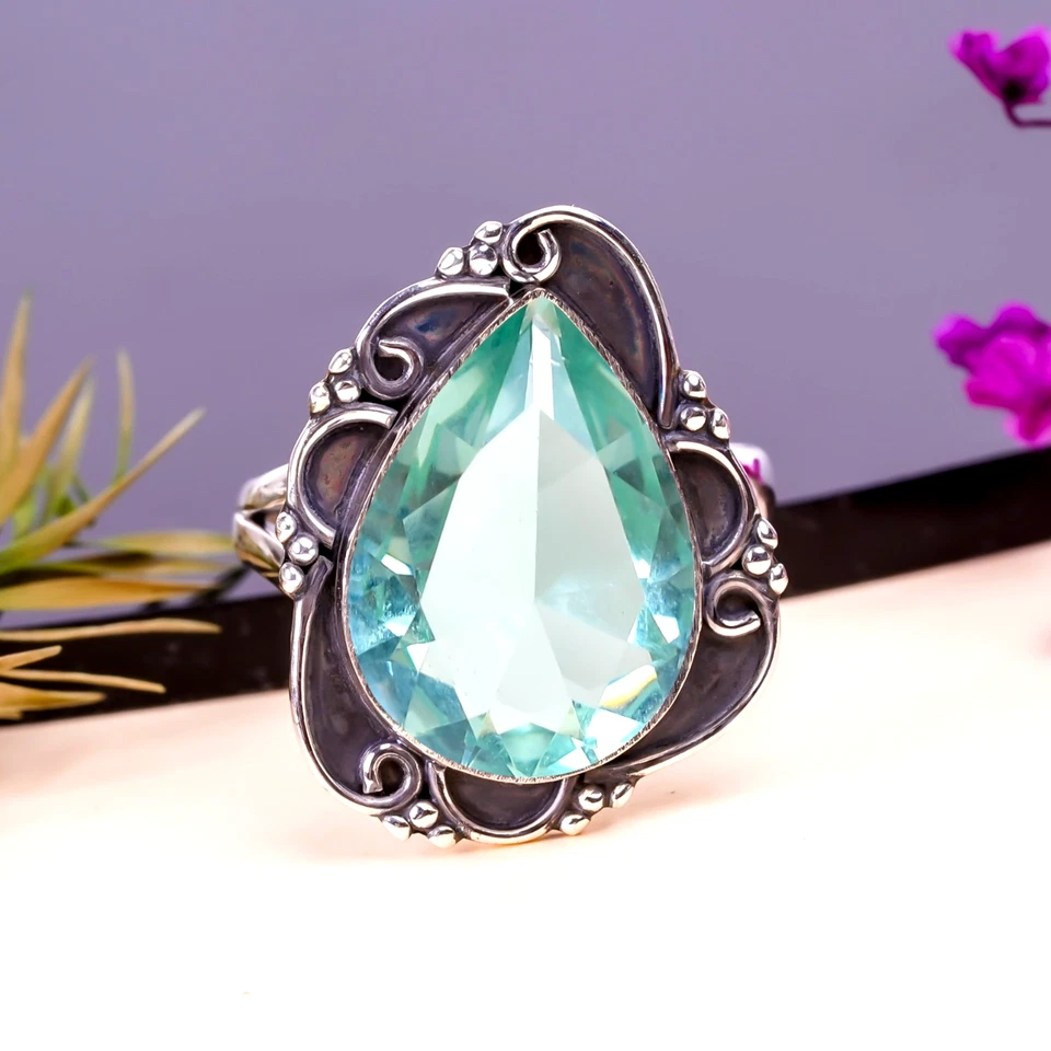 Aquamarin Edelstein 925 Sterling Silber Handarbeit Schmuck Ring alle Größen - Bild 2 von 4