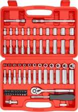 74 Pcs 1/4" Drive Socket Set,1/4-Inch Drive Master Socket Set with Ratchets,Exte