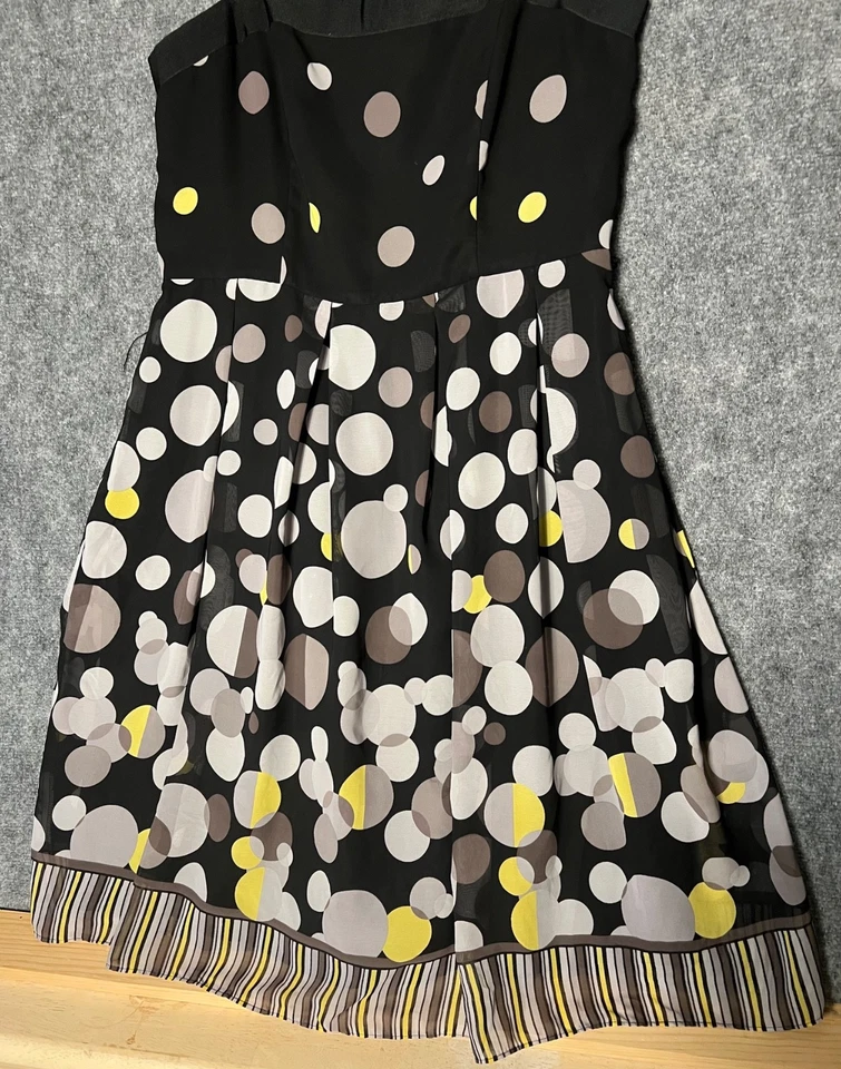 Studio I women’s Black white gray yellow Polka Dot dress coquette flowy Size 14 - Image 2 of 4