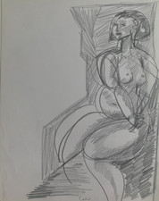 ROBERT CALIX (1919-2008) ORIGINAL WORK CUBIST NUDE SCENE SIGNED (30)