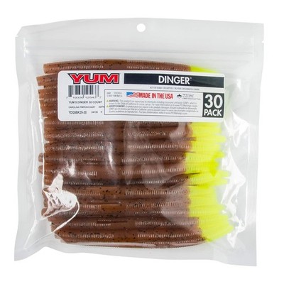 Yum Lures Dinger 5'' Carolina Pumpkin/Chartreuse Bass Lures Bulk 30-Pack