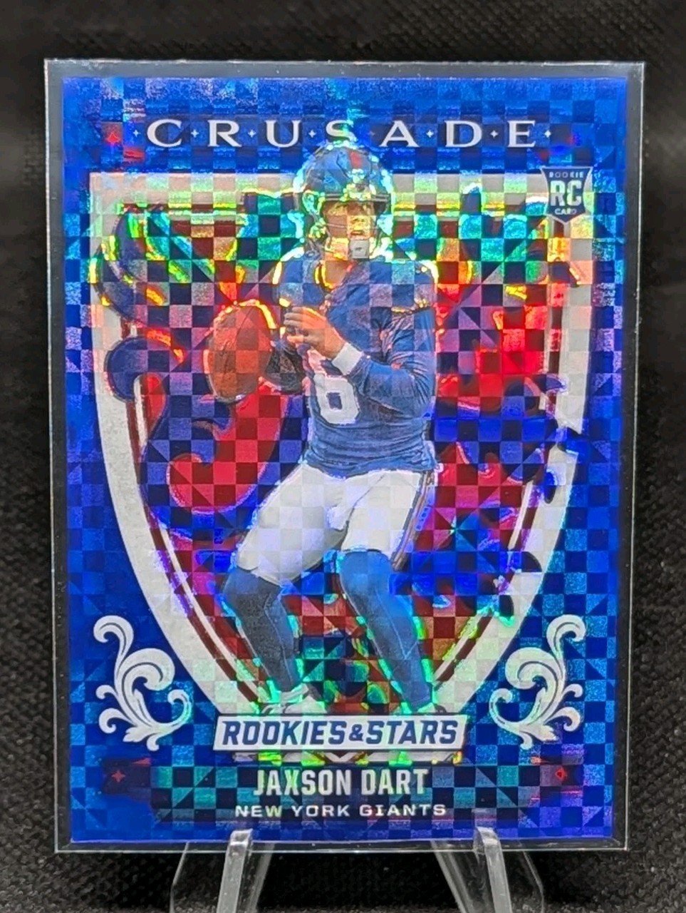 2025 Panini Rookies & Stars Jaxson Dart Crusade Blue Plaid RC #11 Giants