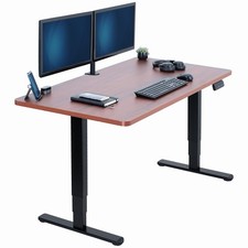 VIVO Electric 55" x 28" Stand Up Desk, Dark Walnut Table Top, Black Frame