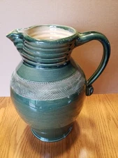 Rowe Pottery Works Cambridge Large 12" Green Pitcher Jug