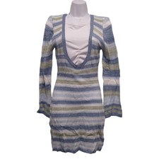 Unbranded Sweater Dress Womens Size Small Stripped Skirt Long Sleeve Deep V-Neck