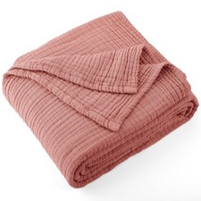 100 Cotton Muslin Throw Blanket 70" X 80" Twin Size  4-Layers Summer Gauze Th...