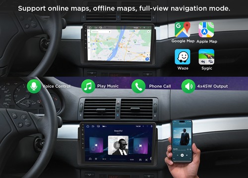 CAM+9" Android 13 Car Stereo Radio GPS Head Unit CarPlay Bluetooth for BMW 3 E46 - Picture 13 of 23