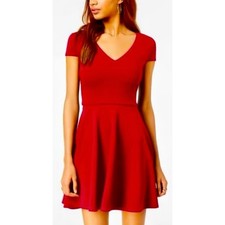 B. Darlin Red Dress V Neck Fit & Flare Short Sleeve Bow Back Mini Party small