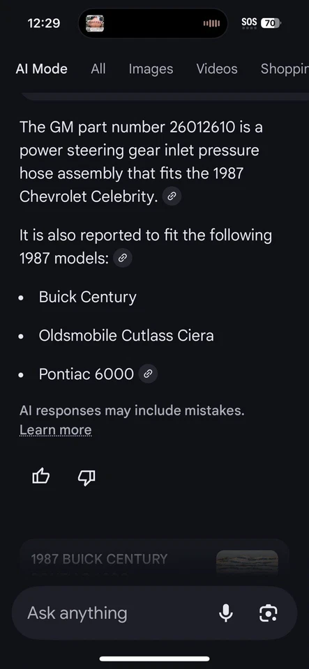 GM 26012610 Power Steering Gear Inlet Pressure Hose Assembly for Chevy Celebrity - Image 2 of 4