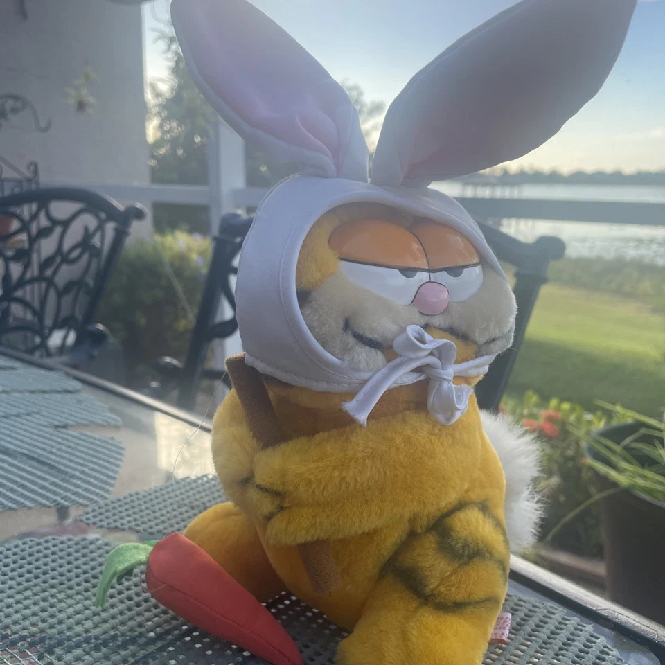 Conejo de Pascua Garfield 1978 de colección conejo felpa zanahoria palo orejas Foto 4 de 4