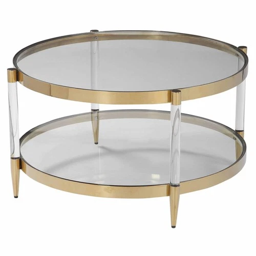 Uttermost 24895 Kellen 32" Diameter Glass Top Acrylic and - Gold - Picture 3 of 5