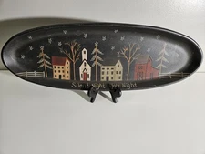 Donna White Signed Nicely Painted Wood Tray w Saltbox Houses Barn W/ Stand