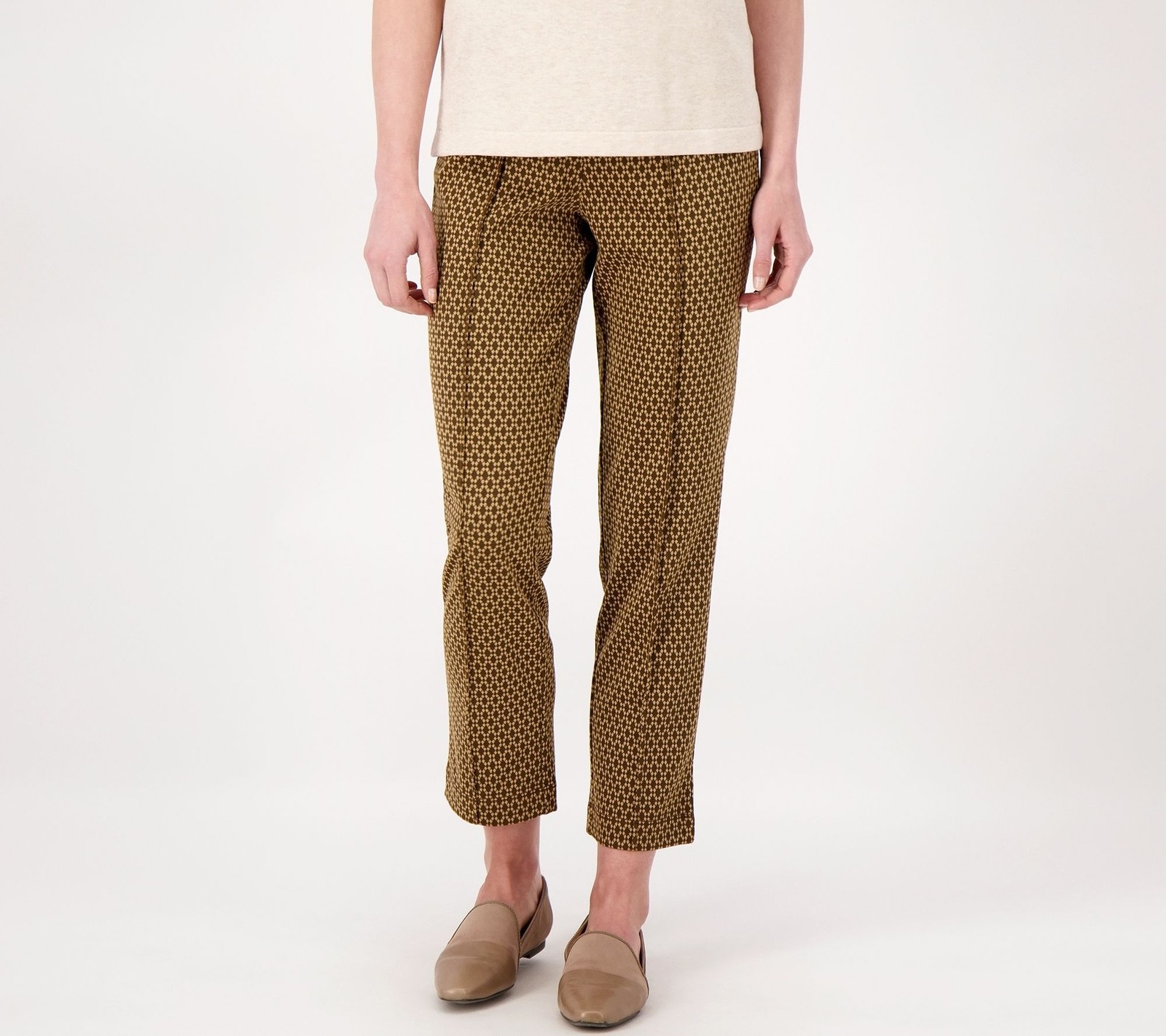 Isaac Mizrahi Live! Women's Petite Pants 24P Pet Jacquard Straight Brown A516775