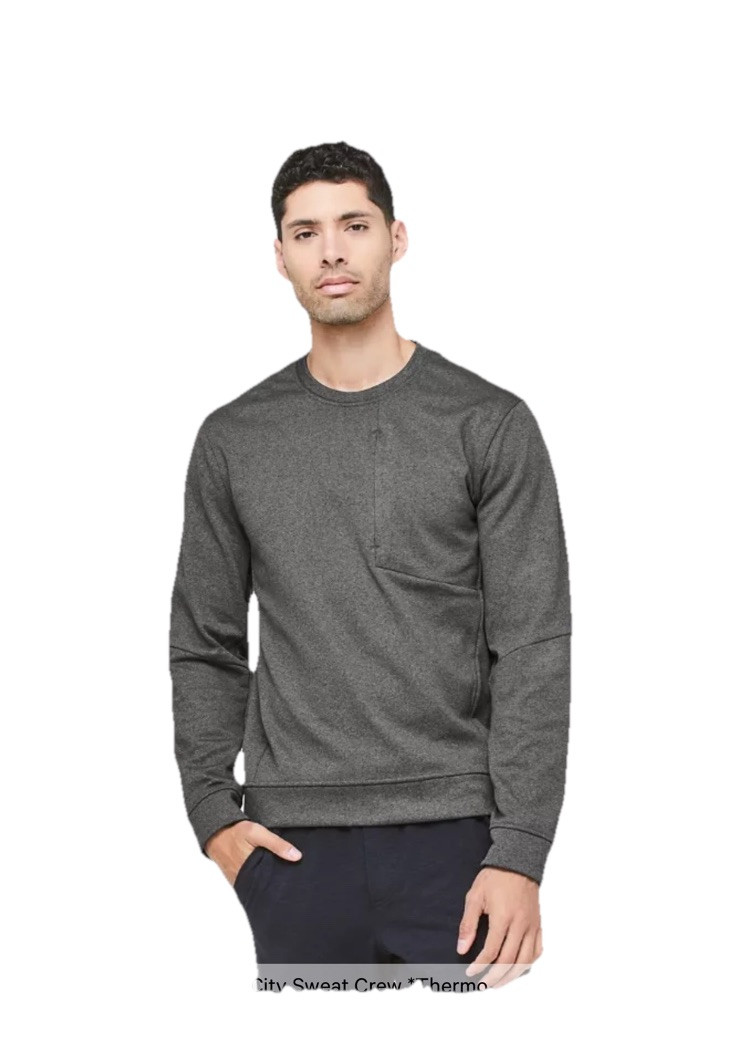 Lululemon Mens Gray Thermo City Sweat Crew Pullover Sweater Size M-image