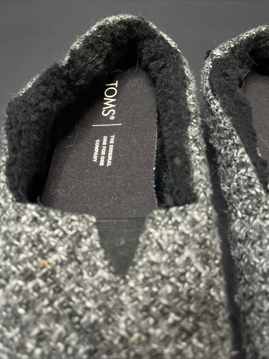 Toms Women's Shoes Size 8.5  Alpargata Ribbed Gray Sweater Black Faux Fur Lined View 2