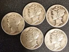 Lot of 5-Silver Mercury Dime Lot 90% Silver