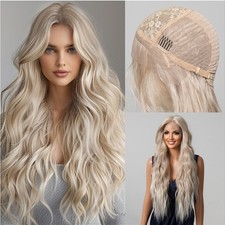 Glue Less Lace Front Wig Long Wavy Heat Resistant Hair Bleach Blonde