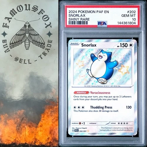 Snorlax Shiny Rare #202 2024 Pokémon Paldean Fates PSA 10 GEM MINT Pokemon