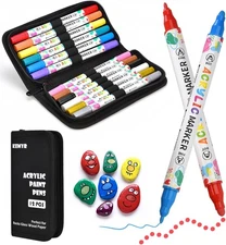 12 Colors Acrylic Paint Pens, Dual Tip Acrylic Paint Markers for Paper, Wood, Ca