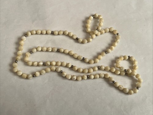 Long Vintage Retro Mother Of Pearl Beaded Necklace In & Flapper Style - Picture 2 of 12