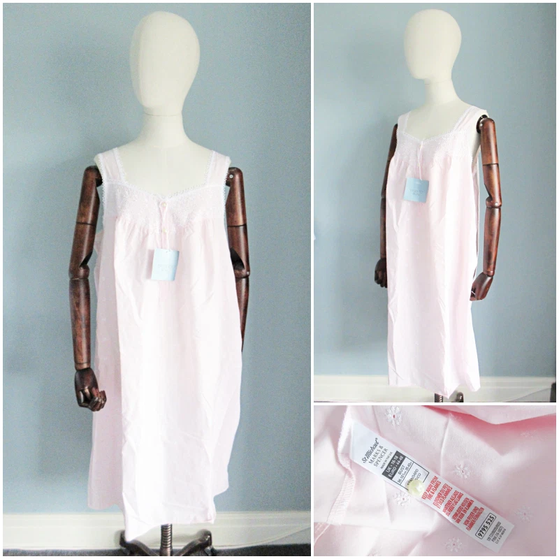 Vintage 1990s Night Gown St Michael Nightie Pink Embroidered Ladies Unworn 16/18
