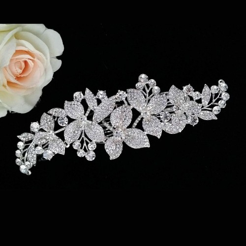 Luxury Women Bridal Wedding Diamond Crystal Rhinestones Long Hair Clip Comb - Picture 8 of 9