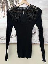OSCALITO Black Long Sleeve Silk Light Knit Top Blouse Size 4 AU 6-10